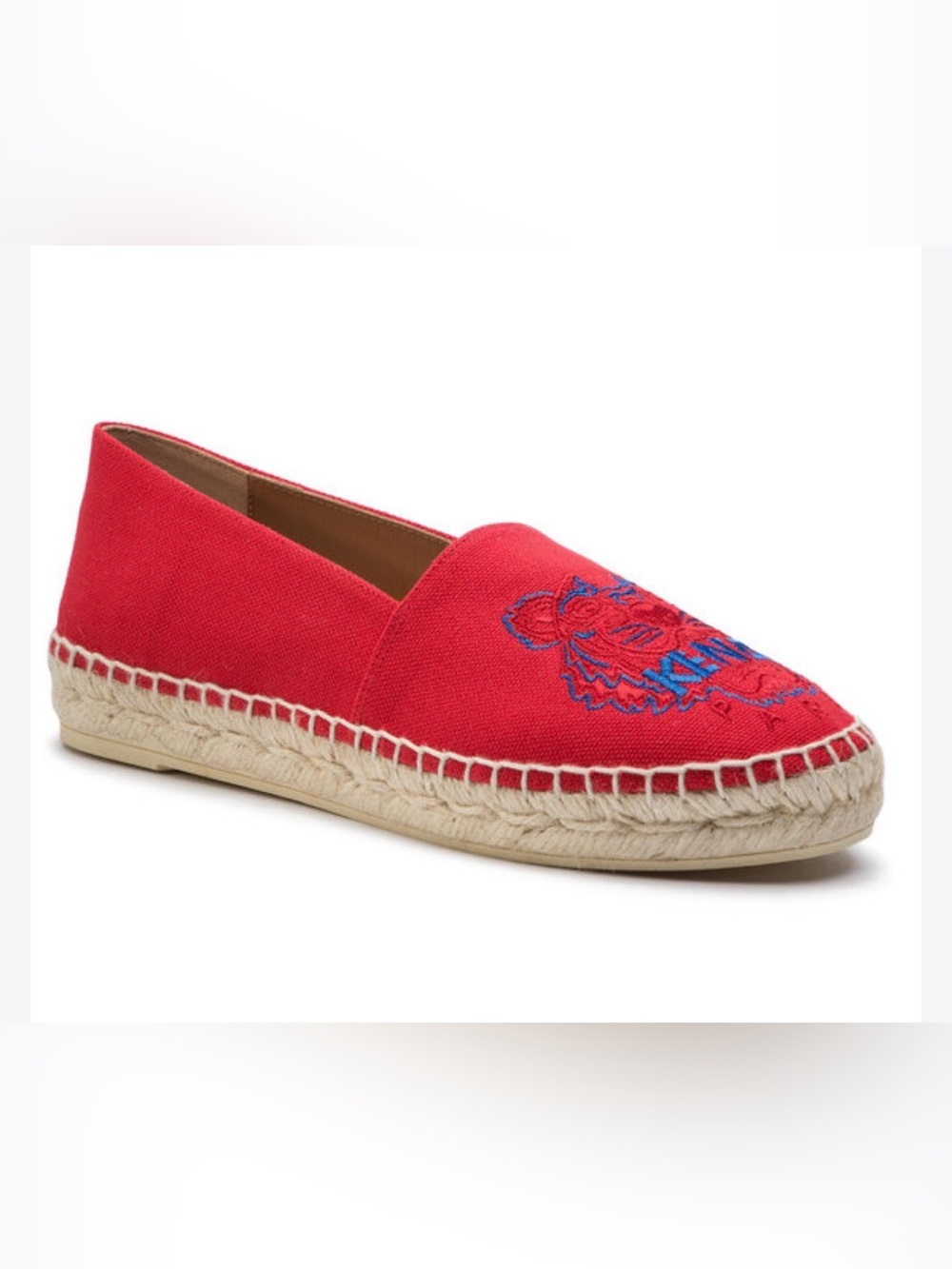 Kenzo Red Embroidered Canvas Espadrille Slip-On Shoes size 9